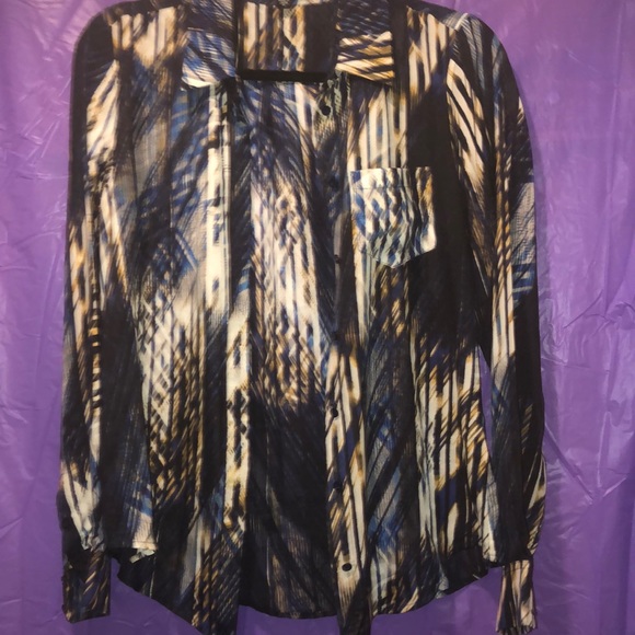 Multi colored button down silk blouse - Picture 3 of 3
